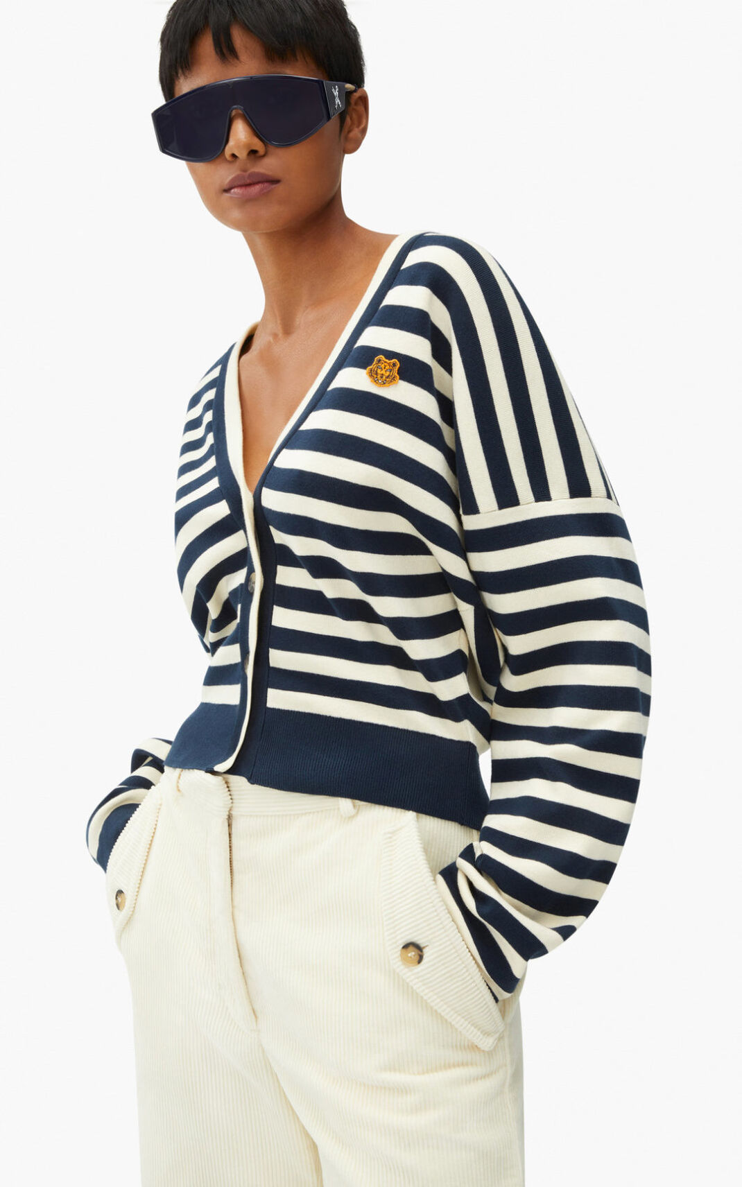 Sweat Zippé Kenzo Tiger Crest striped Femme Blanche | WNKS-43257